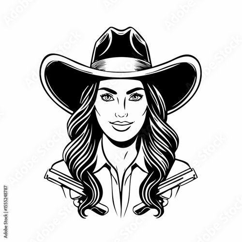 Cowboy Gun Image. Confident Cowboy Image Vector Isolated on white background.
