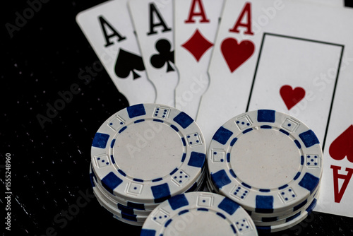 Casino chips and cards on the table. Gambling concept
