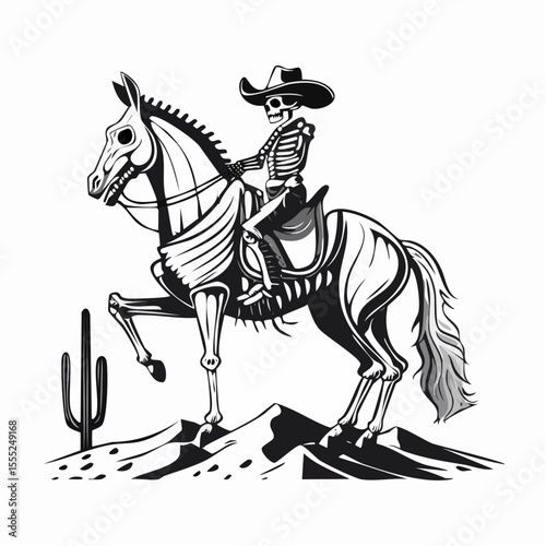 Cowboy Skull Riding a Skeletal Horse Across the Desert in a Western Vector Scene