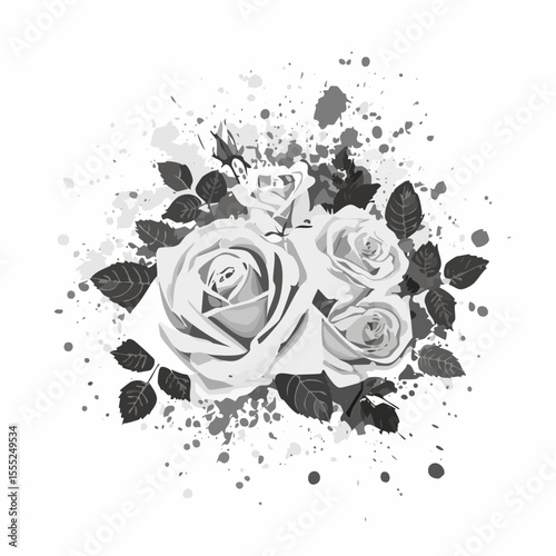 Grunge roses with splatters Vector Image isolated on white background.