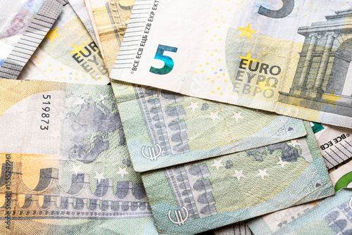 5 EURO banknotes. EUR money background photo