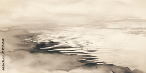 Abstract sepia toned watercolor painting depicting ripples on water surface