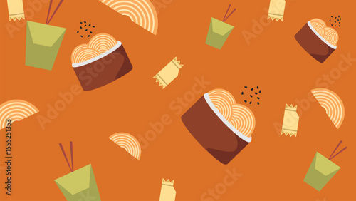 Instant ramen and noodle icons background