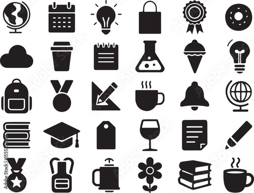 Education and lifestyle essentials silhouette vector illustration