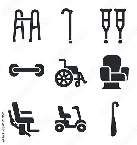 Minimalist Plant Care Icons. Solid, filled icons set of minimalist plant care: watering can, sprout, pot, sun,