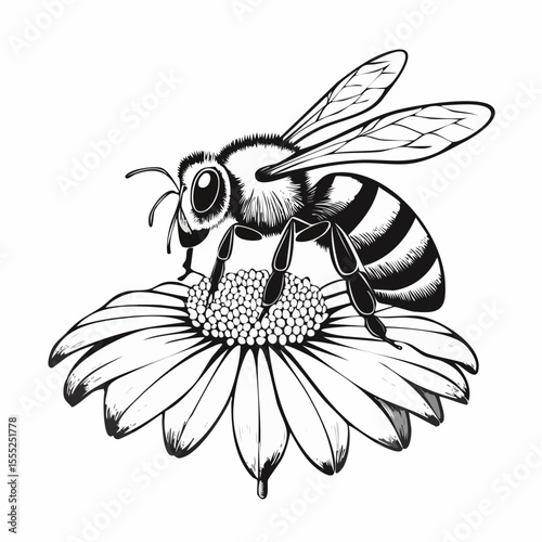 Honey Bee Collecting Nectar Flower Image Vector Isolated on white Background.