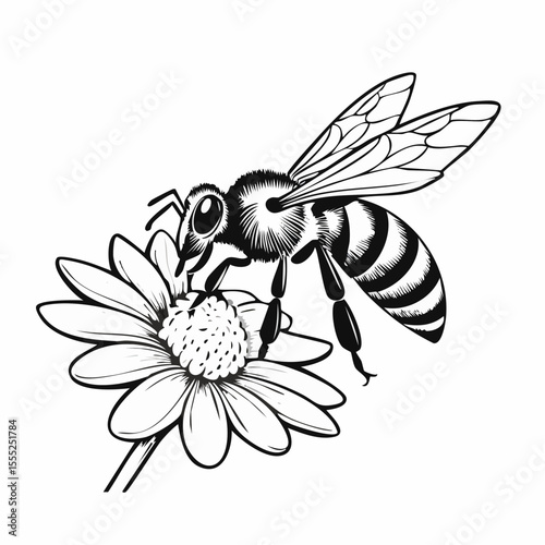 Honey Bee Collecting Nectar Flower Image Vector Isolated on white Background.
