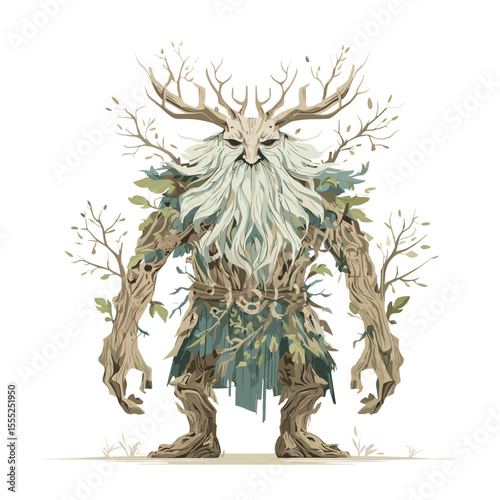 Leshy Slavic Forest Spirit with Antlers and Leaves