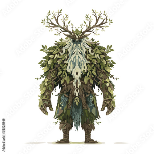 Leshy Slavic Forest Spirit with Antlers and Leaves