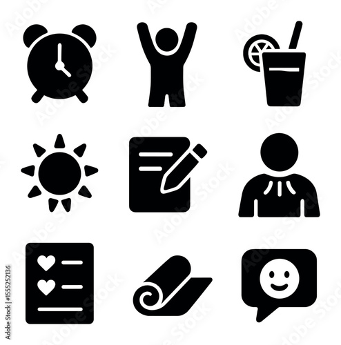 Political Icons Grid. Solid, filled icons set of political collage: flag rip, protest fist, quote sign, ballot
