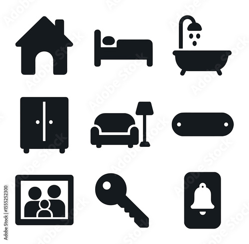 Voting Icons Grid. Solid, filled icons set of voting district maps: precincts, districts, polling station pin,