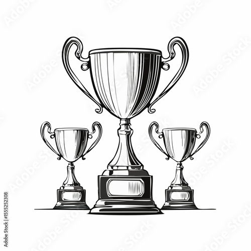 Trophies cups medals image vector isolated on white  Background.