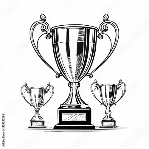 Trophies cups medals image vector isolated on white  Background.