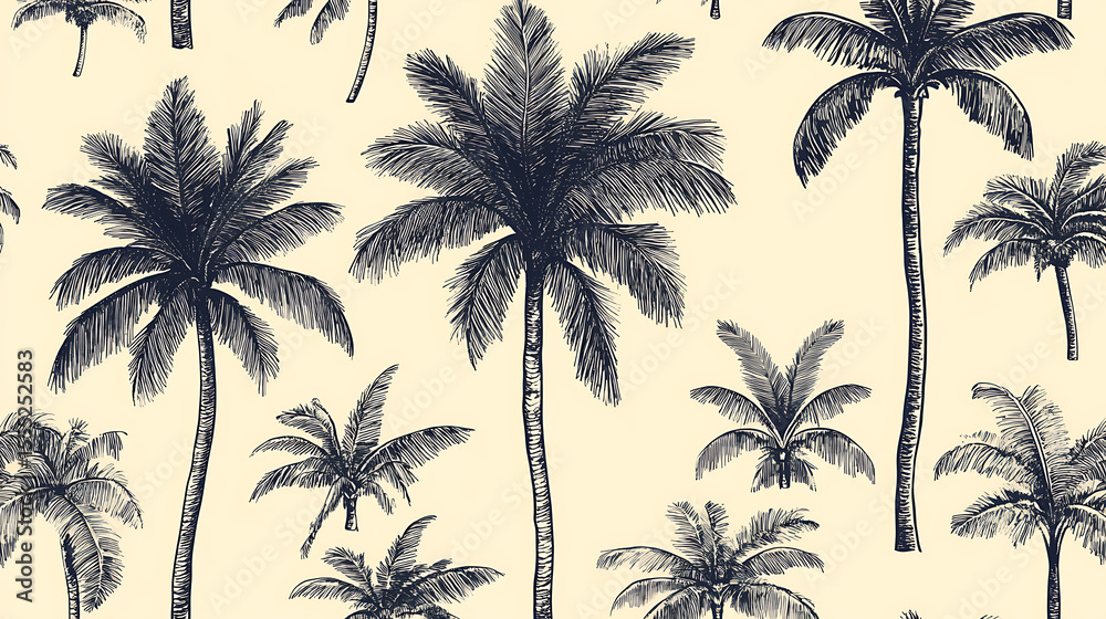 Hand drawn palm trees seamless pattern tropical illustration summer beach design exotic nature wallpaper Hand drawn palm trees seamless pattern tropical illustration summer beach design exotic nature wallpaper