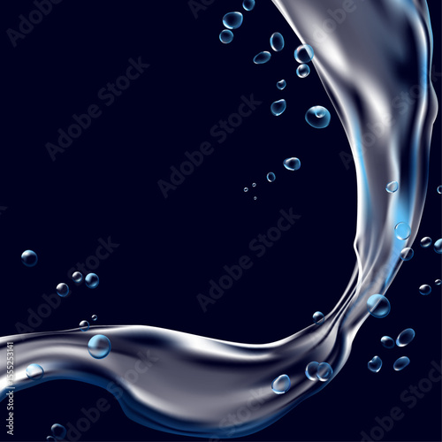 Fresh Water, Water flow wave transparent surface with bubbles of air, ocean, lake, liquid, hygiene, freshness air, RO, filter water, sparkling drinking water - Vector