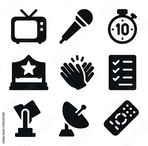 Talent Pool Icon Set. Solid, filled icons set of talent pool: database icon, candidate profile, tags cloud,