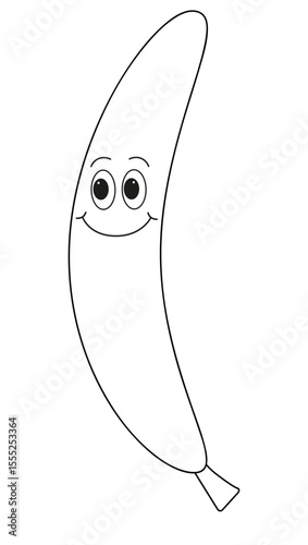 Cute fruit character banana. Black and white. Vector illustration for coloring book, children's entertainment, print.