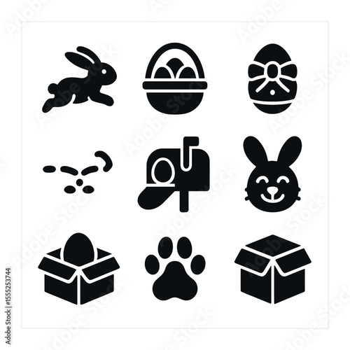 Modern UI Icons Grid. Solid, filled icons set of teaser UX elements: blurred UI, sneak peek layer, pop-up hint
