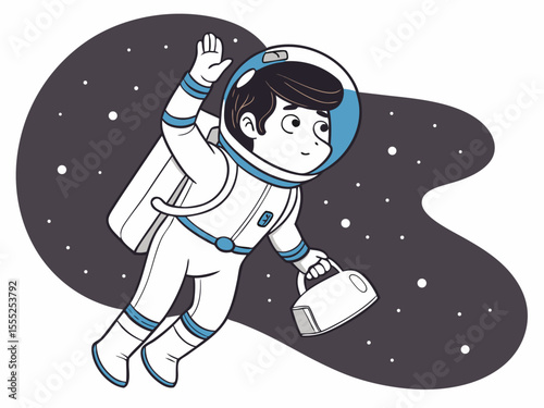 Digital Art of Serious Faced Astronaut Engaging with Mysterious Object in Deep Space Scene