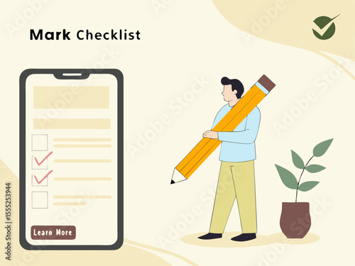 Clean Minimal Landing Page Concept Featuring Large Smartphone Checklist and Learn More Callout