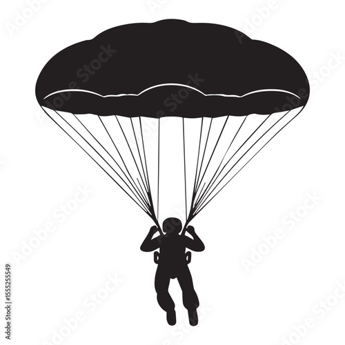 Parachutist in silhouette isolated on white background