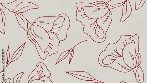 Cream Red Floral Linework Background