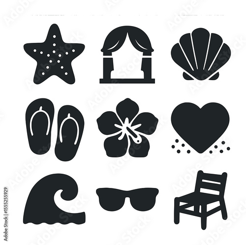 Talent Show Icon Set. Solid, filled icons set of talent show awards: microphone icon, stage lights, applause