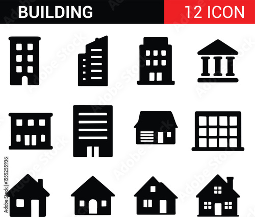 Building icon vector set, apartment illustration Logo, House Icon, office icon Editable stroke. Vector illustration
