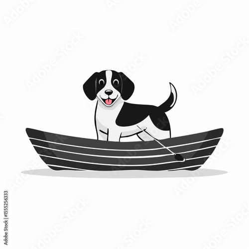 Black and white Dog Boat Vector Image isolated on white background.