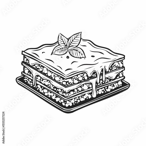 Deliciously Baked Lasagna with Melted Cheese Image vector.