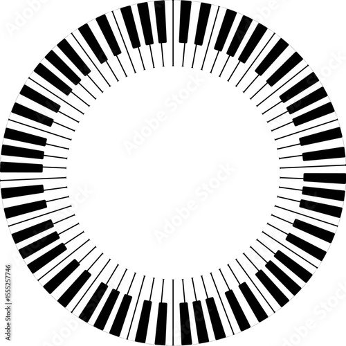 vector round frame of piano keyboard isolated on white background. modern music illustration. classic music. template for piano concert