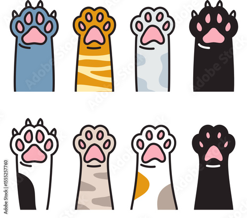vector collection of cat paws isolated on white background. symbols of domestic friend, cat paw prints set