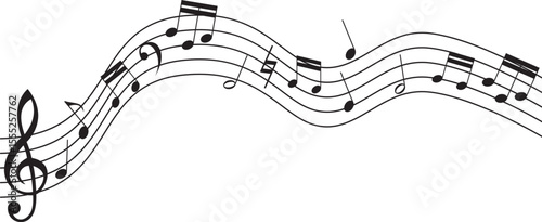 vector wavy stave and music notes isolated on white background. abstract illustration of classical music note symbols