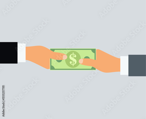 vector human hand giving dollar banknotes to another hand. giving money. pay in cash. money deal. dollar bills in human hands, flat style