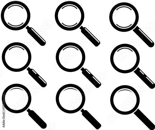 vector magnifying glass icon set isolated on white background. black glass magnifier search symbol. zoom loupe for research illustrations