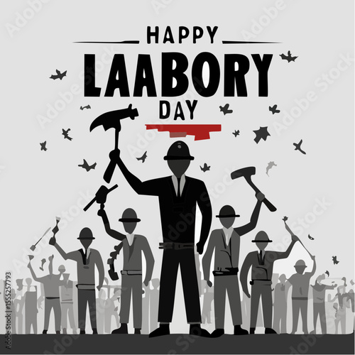 Happy Labor day design concept with silhouette of workers with white background