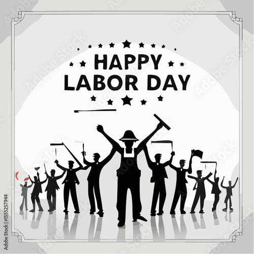 Happy Labor day design concept with silhouette of workers with white background