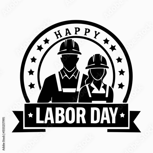 Happy Labor Day Logo Vector. Man And Woman Construction Workers Silhouette vector.