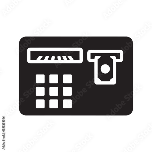 ATM machine icon for cash withdrawal and banking transaction automated teller machine for financial service and managing money in an account vector solid glyph icon