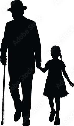 Grandfather and Granddaughter Walking Silhouette  Generational Family Bond Vector Illustration new 2025 trendy