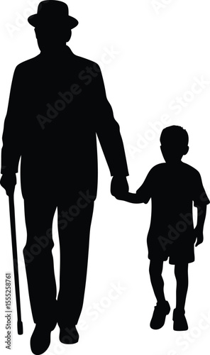 Grandfather and Grandson Walking Silhouette  Family Generations Vector Illustration new 2025 trendy