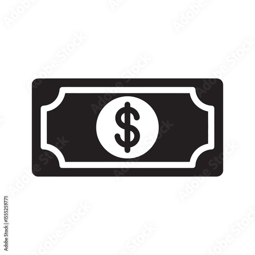 Money bill icon with dollar sign for cash payment and financial transaction paper currency for business and personal finance wealth and economy vector solid glyph icon