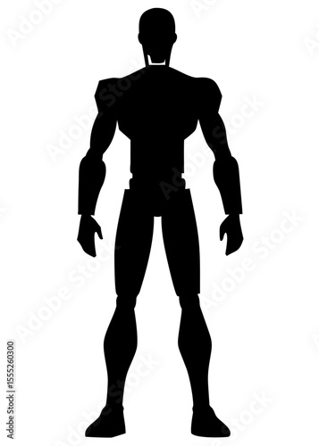 Standing humanoid silhouette with clean tech form and futuristic digital shading
