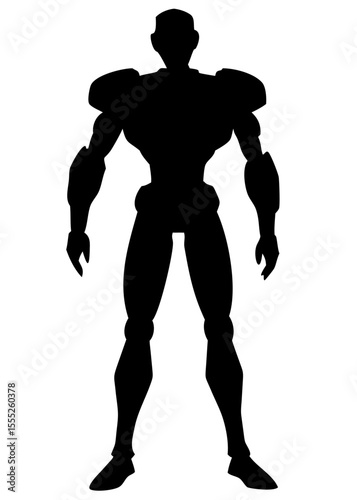 Minimal robotic human shape standing upright with clean vector silhouette and soft lighting
