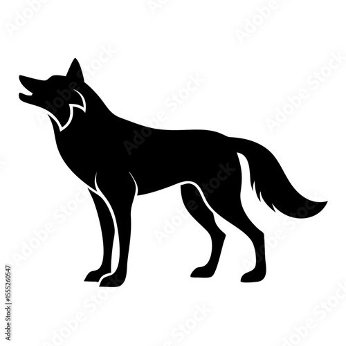 Wolf silhouette vector in black standing with strong wild posture on transparent background, isolated animal shape

