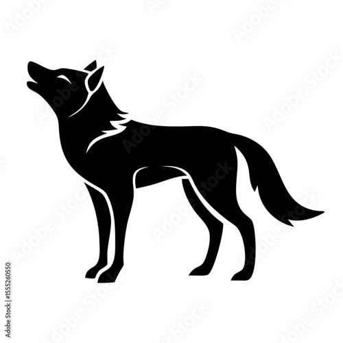 Wolf silhouette vector in black standing with strong wild posture on transparent background, isolated animal shape

