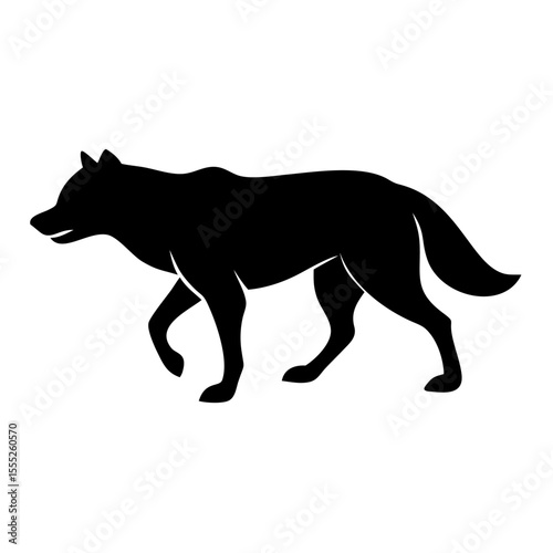 Wolf silhouette vector in black standing with strong wild posture on transparent background, isolated animal shape

