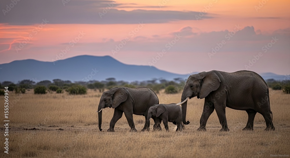 Fototapeta premium African Elephant Family at Sunset A Stunning Wildlife Photography Image