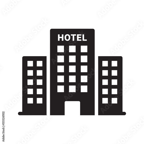 Hotel building icon for accommodation and travel service a multi story building with windows for city tourism and hospitality industry vector solid glyph icon