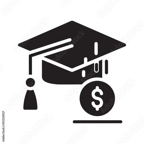 Education investment icon with graduation cap and money a concept for student loan tuition fee and the cost of higher education for career vector solid glyph icon